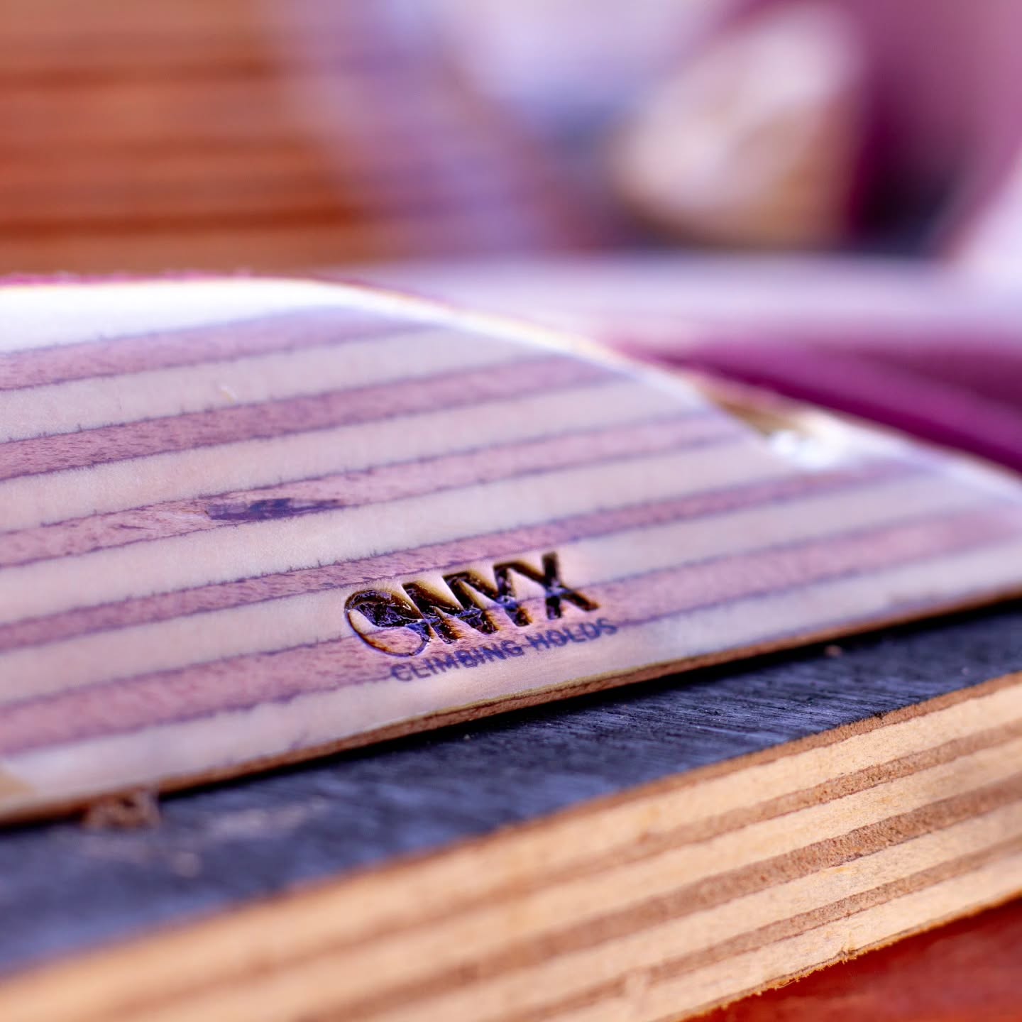 Logo Onyx gravé dans le bois lamellé